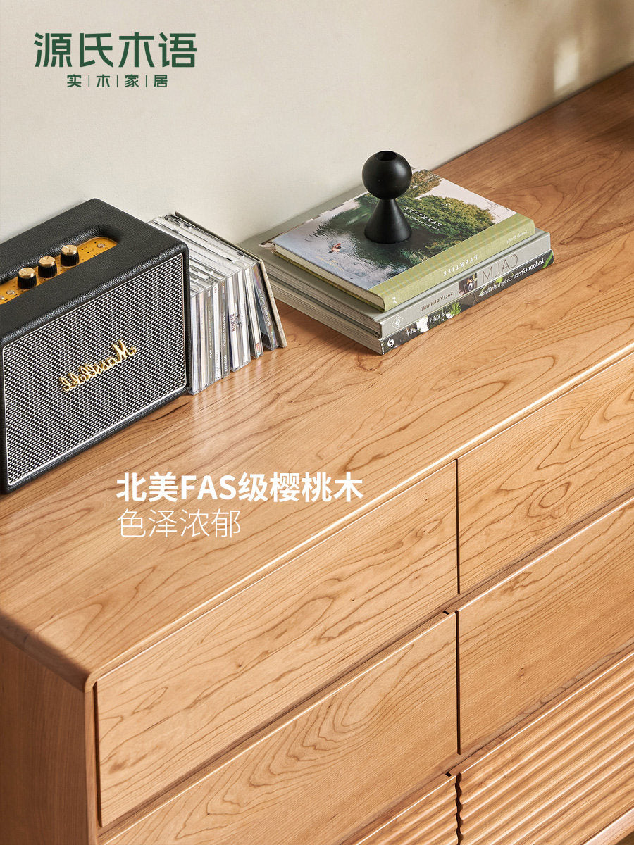 Solid Wood Cherry Wood Five-Drawer Chest Bedroom Storage Cabinet Drawer Sideboard Storage Unit
